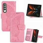Galaxy Z Fold 3 Case, Galaxy Z Fold d 3 Wallet Folio Case Magnetic Closure RFID Blocking Card Slots Kickstand Shockproof Case for Samsung Galaxy Z Fold 3,Pink